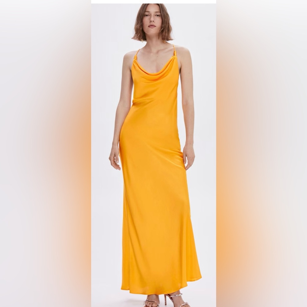 Mango Draped neck satin dress